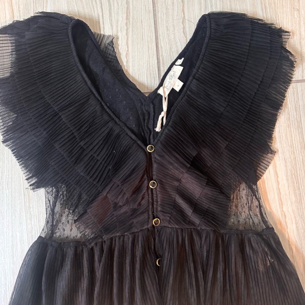 Black Pleated top with Gold Buttons